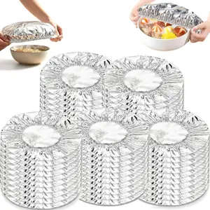 50/100 Pcs Reusable Aluminum Foil Food Covers- Stretchable Insulation Food-Preserving Film, Adjustable Size, Suitable for Bowls And Plates, Seals And Insulates, Microwave And Oven Safe, Keeps Food Warm & Fresh, Perfect for Kitchen, Parties, Picnics, BBQ