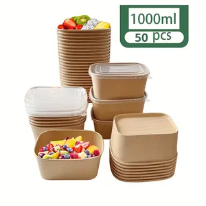 34oz, disposable lunch box with cover, 50 containers for preparation before loading, single use fruit salad bowl, cardboard food container, leak proof design, microwave heating, suitable for hot and cold food, Noodles in soup, dessert takeaway boxes