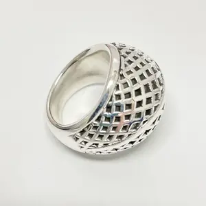 Sterling Silver 925 Square Design Ring Lightweight Hollow Electroformed