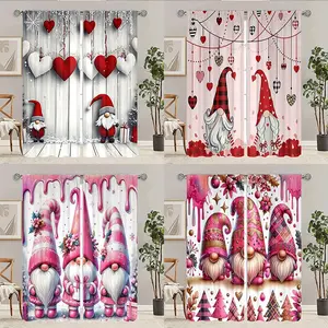 Set of 2 Winter Gnome Curtains with Wooden Pattern, Ideal Drapes for Living Room Bedroom Kitchen and Bathroom, Contemporary Style Home Decor