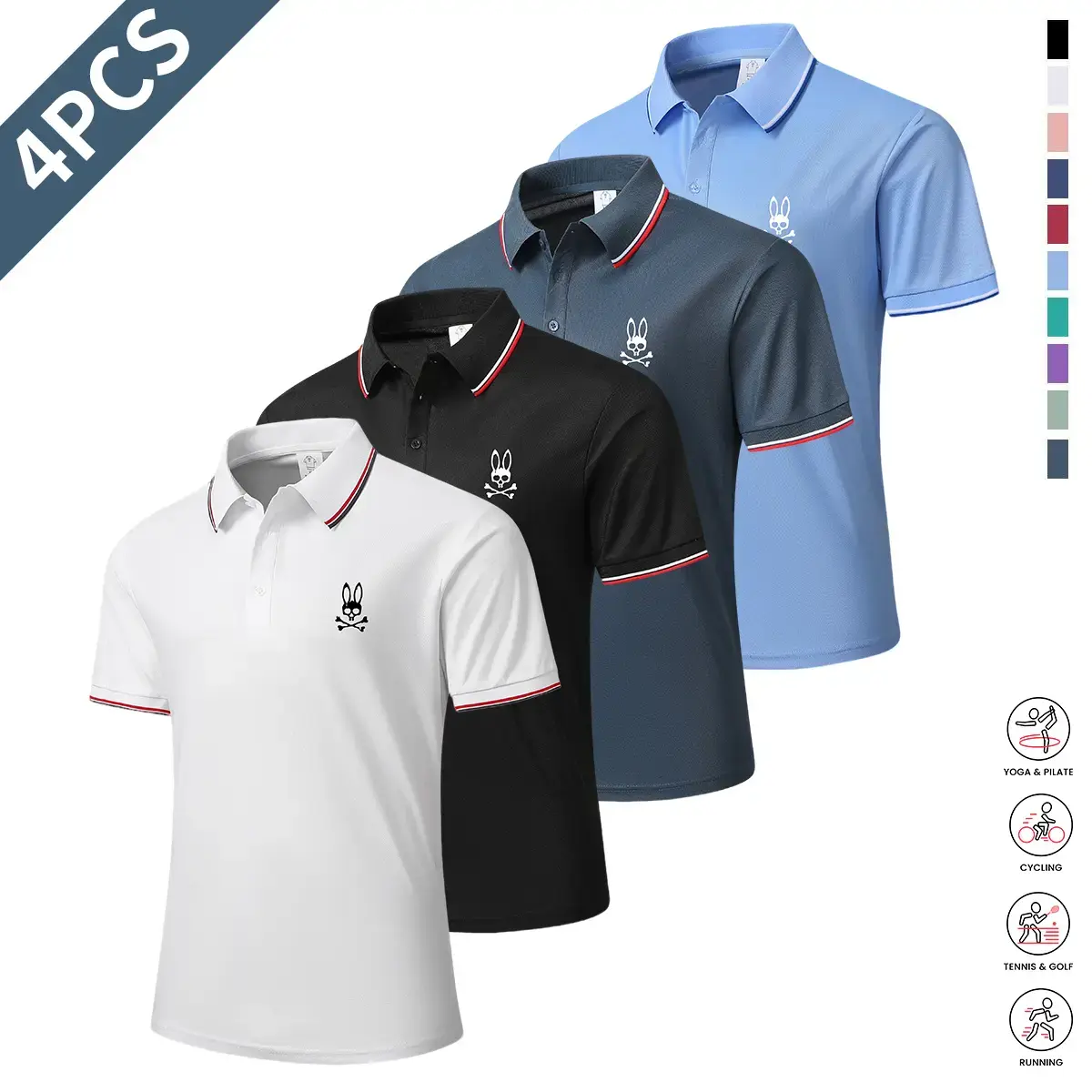 Men’s casual short-sleeve polo shirt set, 4 pieces, mixed colors; printed polo shirts, breathable and cool, suitable for all seasons—an ideal choice for holiday gifts. Men’s casual short-sleeve polo shirt set, 4 pieces, mixed colors; printed polo shirts, breathable and cool, suitable for all seasons—an ideal choice for holiday gifts.