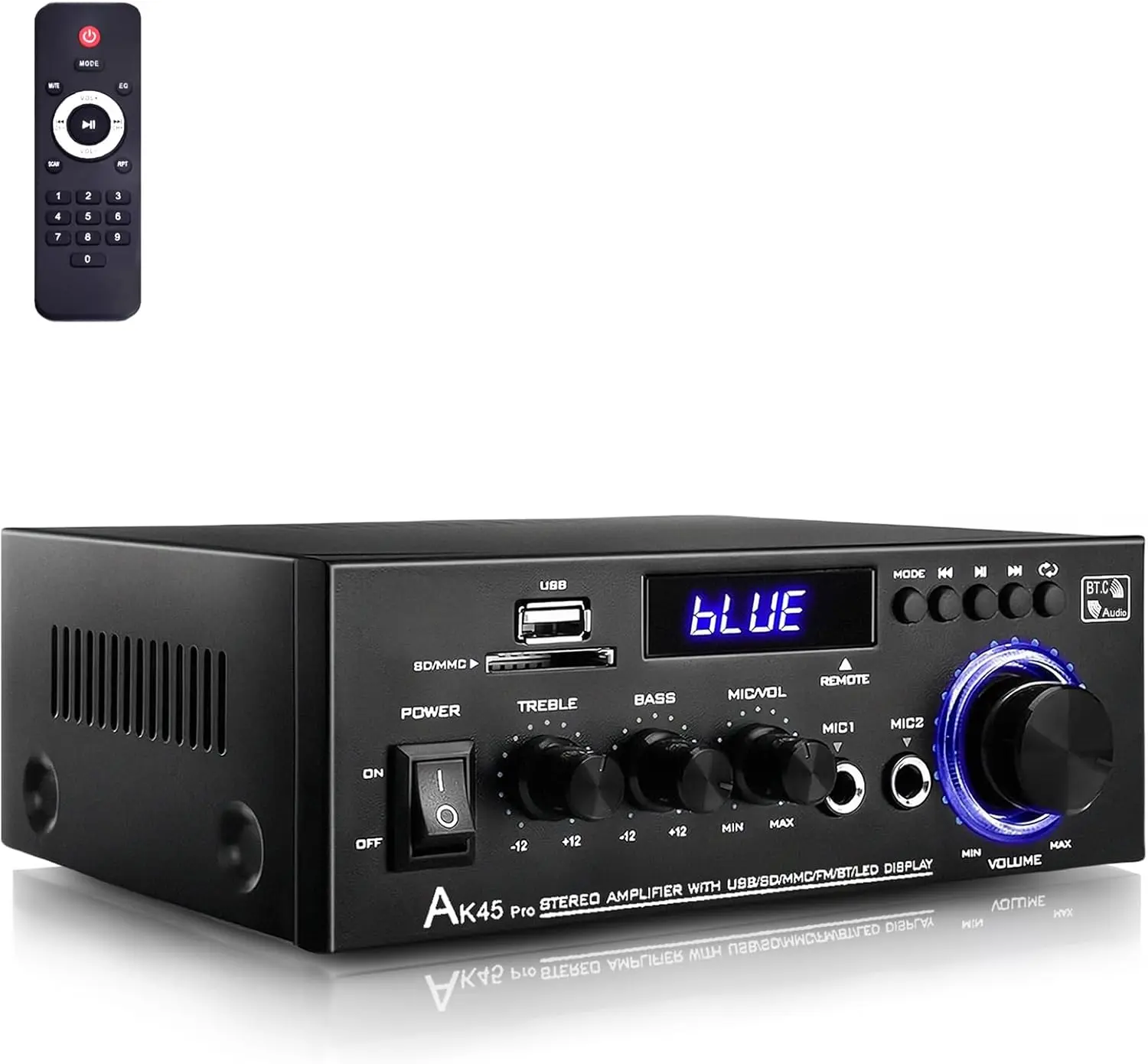 AK45 pro Stereo Amplifiers Home Audio, Stereo Receivers 400W Home 2 Channel Bluetooth 5.0 Power Amplifier System, FM Radio, USB, SD Card, with Remote Control for Home Theater Speakers Studio, Karaoke