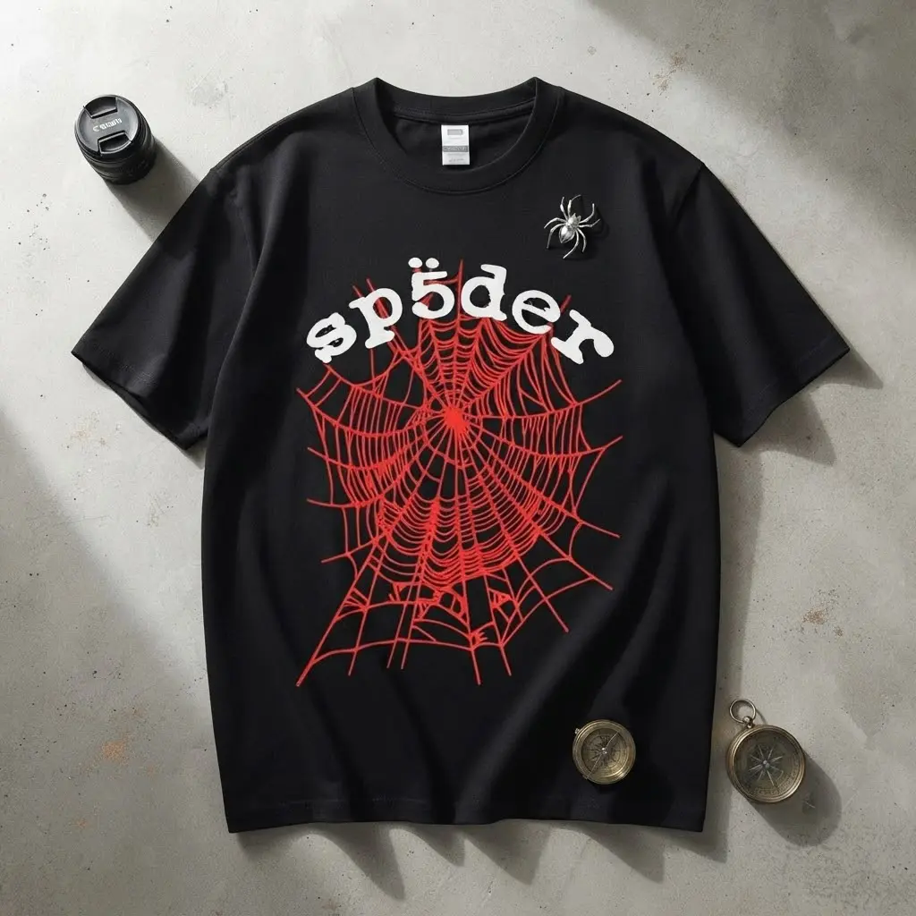 "Gothic Web" Graphic Tee, Retro Dark Style Men's Shirt