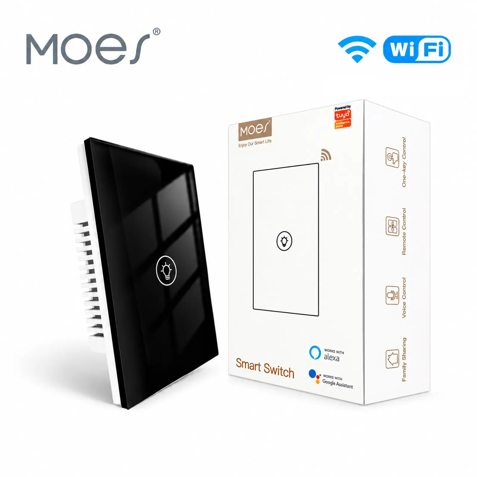 MOES WiFi Smart 1 Gang Wireless Dimmer Switch (Black Only), Long-Press Dimming, Wi-Fi Direct, 20-30m Outdoor Range, Voice Control + Scheduling - Compatible with Alexa & Google Home, Wireless Dimmer Switches