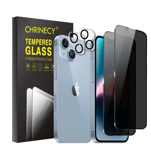 [2+2 Pack] Compatible with iPhone 15/14/13/12/11 , 2Pack Privacy Screen Protector with 2Pack Camera Lens Protector, 9H Hardness, Anti Spy Tempered Glass Protector
