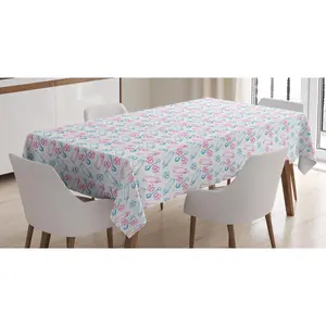 Cartoon Tablecloth, Simple Sketch Design Milk Pattern with Dots Ornaments Minimalist Print, Rectangular Table Cover for Dining Room Kitchen Decor, 60" X 84", White Pink and Blue