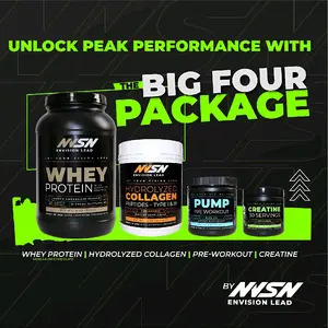 Unlock Peak Performance with The Big Four Package - Vanilla Whey Protein, Hydrolyzed Collagen, Pre-Workout & Creatine