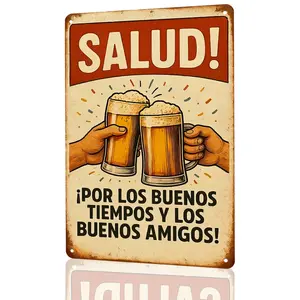 1pc 8x12 Inch Vintage Spanish Metal Wall Decor Sign "SALUD!" with Beer Mug Design – Retro Aluminum Hanging Sign for Good Times & Good Friends, Fun Wall Decoration for Home, Bar, Cafe & Garage, 2D Flat Decorative Plaque