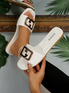 New Fashion Flat Sandals, Square Buckle, Casual Vacation Style, Comfortable Sole, Perfect for Summer Travel and Beach Holidays