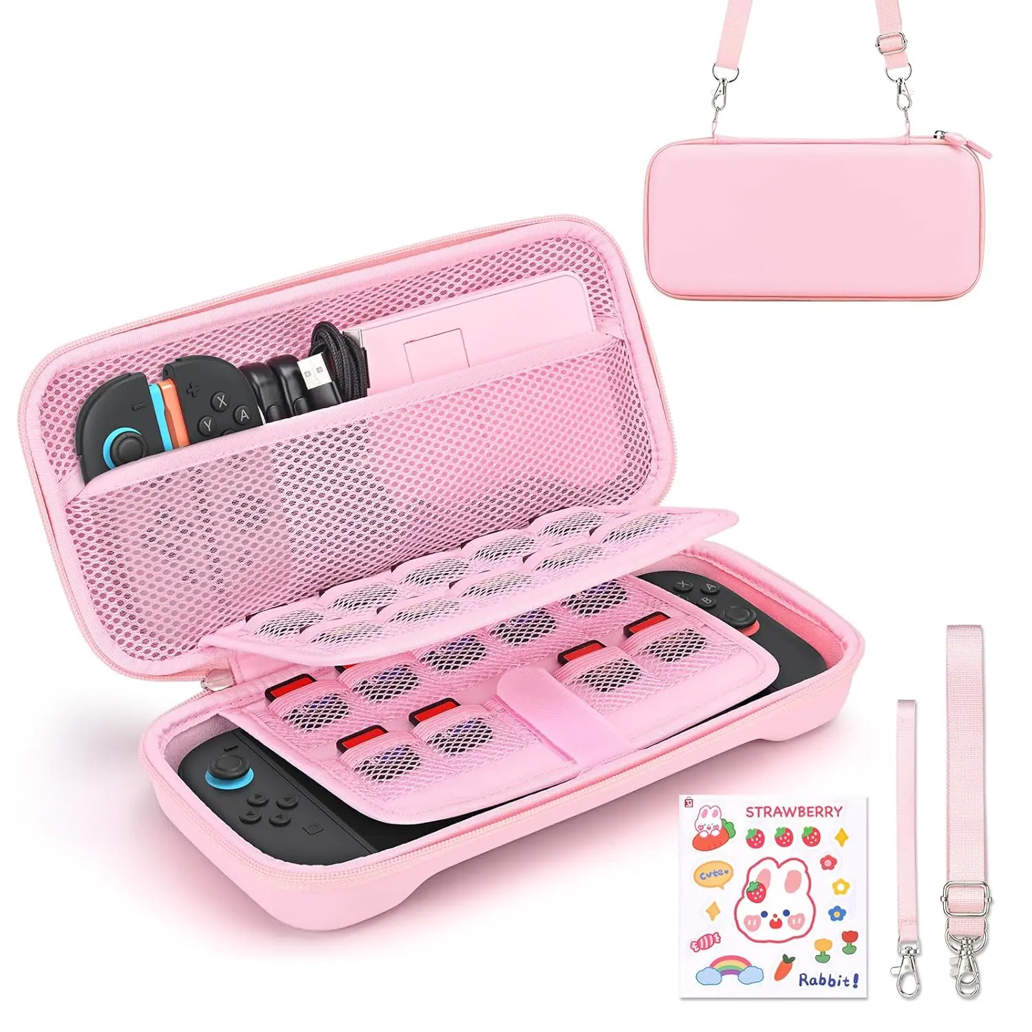 h-83  Switch 2 Case Compatible with NS Switch 2 (2025), Carrying Case with 19 Game Card Slots, 4 in 1 Switch 2 Accessories Includes Shoulder Strap, Wrist Strap & Stickers (Pink)