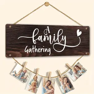 Wooden Family Gathering Photo Frame Ornament, 1 Set Rustic Picture Frame Hanging Decor, Wall Hanging Design, Unique Gift, Home Decor Ornaments, Housewarming Gifts, Decoration