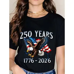 🦅American Eagle Independence Day T-Shirt – 250 Years 1776–2026 Patriotic White Tee with American Flag & Bald Eagle Design, Unisex Short Sleeve, Soft Cotton, Comfortable Casual Fit, Perfect for 4th of July, National Celebrations, Parades & Outdoor Events