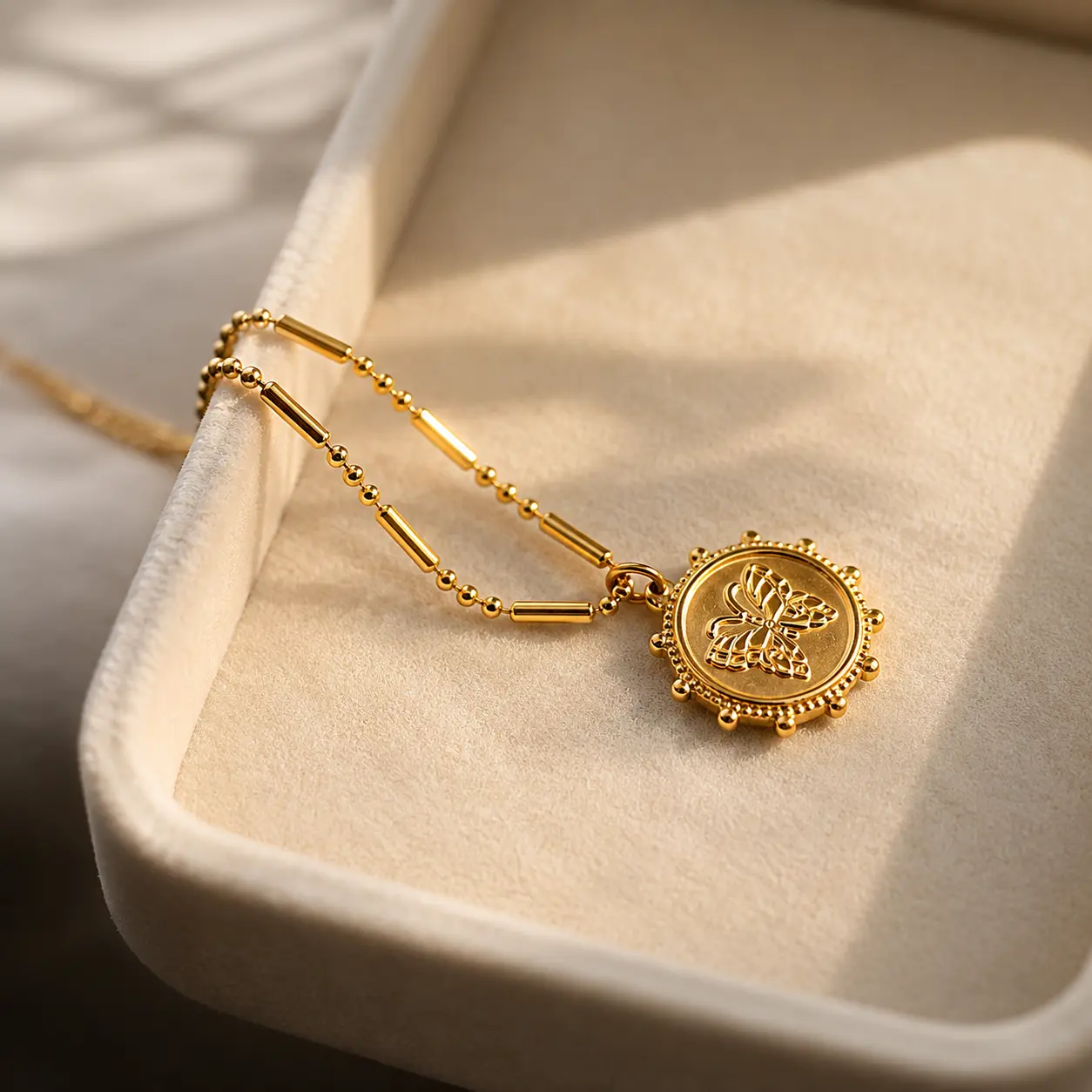 18K Gold Plated Butterfly Coin Necklace for Women, Waterproof Tarnish Resistant Dainty Pendant Necklace, Summer Jewelry Gift for Her