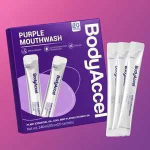 【BodyAccel】Purple Whitening Mouthwash, Freshens Breath, Supports Gum Health – Alcohol Free, Peroxide Free, Color Correcting Mouthwash Sachets, Mint Flavor (20 count)