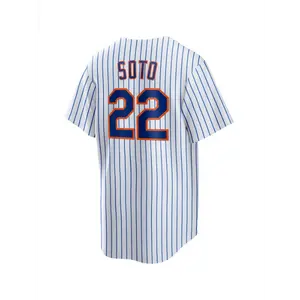 Men'S Pinstripe #22 New York Baseball Jersey Embroidery Breathable Button-Up Shirt For Training Games Casual Wea