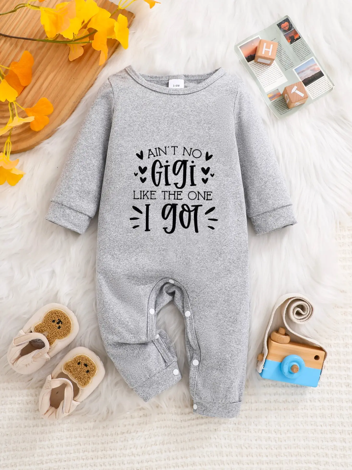Newborn Spring Fall Long Sleeve Onesie, Newborn Onesies, Cute Heart Decor Baby Romper, Unisex Fitted Toddler Jumpsuit, Adorable Gigi Grandma Design, Baby Clothes Girl