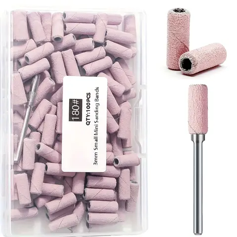 Salon-Quality 100pc Nail Drill Set with 3mm Mini Sanding Bands - 240 Grit Extra Fine Electric Foot File, Nail Treatment Pedicure Tool for Adults' At-Home Manicure Acrylics, Cuticle, Gel Removal
