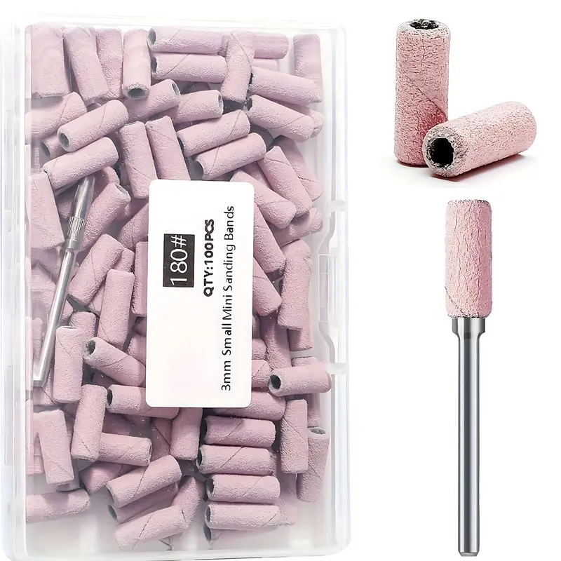 Salon-Quality 100pc Nail Drill Set with 3mm Mini Sanding Bands - 240 Grit Extra Fine Electric Foot File, Nail Treatment Pedicure Tool for Adults' At-Home Manicure Acrylics, Cuticle, Gel Removal