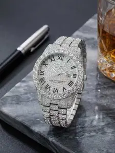 moissanite watch  Men's Luxury Rhinestone Decorated Round Dial Quartz Watch with Box Exquisite Wristwatch Trendy for Party Daily Clothing Decor Pendant Jewelry Set Diamond Classic