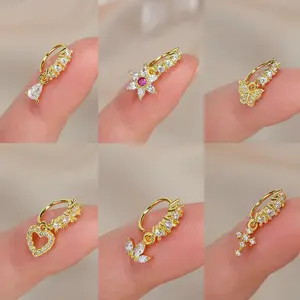1Piece Flower Heart Clicker Septum Piercing Jewelry Crystal CZ  Daith Conch Helix Hoop Earring Moon Butterfly Drop Nose Rings