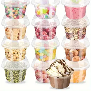 50pcs Large Disposable Plastic Cups with Flat Lids - Cups for Hot and Cold Drinks, Yogurt, Parfaits, Soups, Snacks, Dessert, Salad, Fast Food, Fruit, and Kitchen Supplies - Durable, Leak-Resistant, and Convenient Takeaway Containers