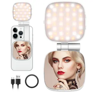 Magnetic Selfie Light Compatible for MagSafe iPhone, CRI 95+ 700lx/0.3m Folding LED Phone Fill Ring Lighting with Full Mirror for Zoom Makeup Photography Recording Video Conference TikTok