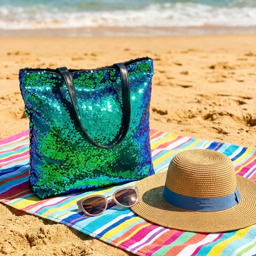 Shimmer Sequin Tote Bag for Women, Glamour Mermaidcore Shoulder Handbag with Large Capacity for Parties, Shopping & Everyday Style