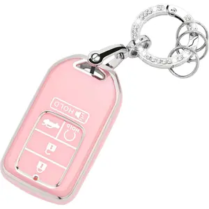 New Upgrade for Honda Key Fob Cover - Soft TPU Key Fob Protector for Honda Accord Civic CRV Pilot Odyssey Smart Key Case with Bling Keychain