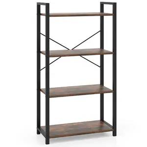 COSTWAY - 4-Tier Bookshelf with Heavy Duty Metal Frame Industrial Display Shelf-Rustic Brown