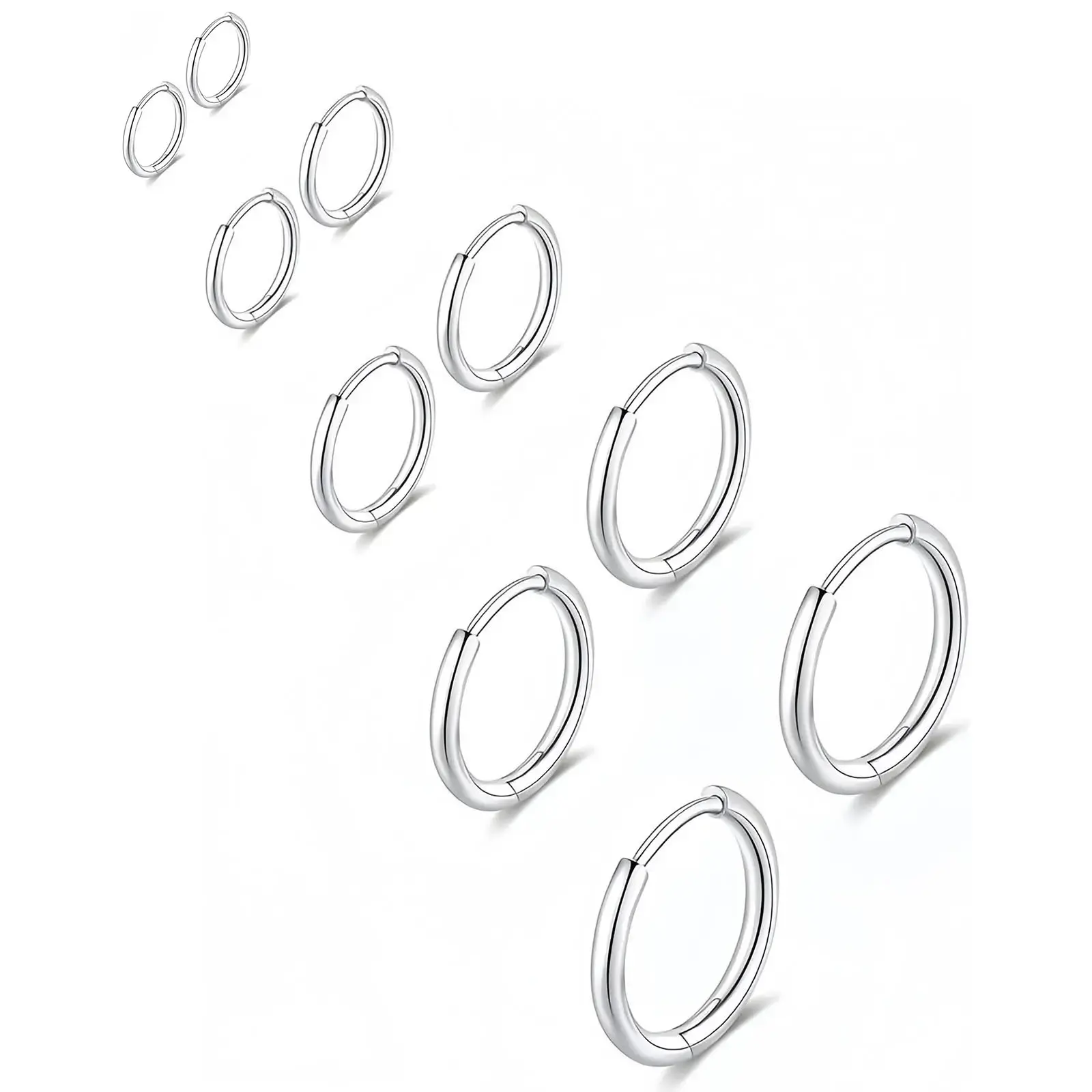 5 Pairs-Silver-6mm 8mm 10mm 12mm 14mm