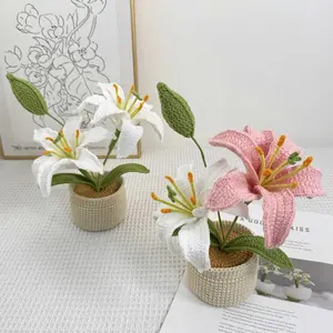 Handmade Crochet Lily Potted Plant: Floral Home Decor Gift