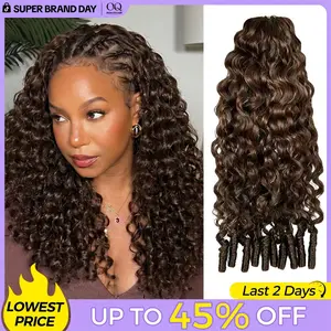 OQ HAIR #4 Chocolate Brown Feather Crochet Human Hair Burmese Curly Machine Made Crochet Weave Hair Extensions for Volume and Length #DealsForYouDays