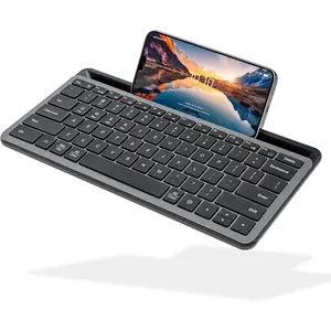Small  Keyboard with Phone Holder - (BT + 2.4Ghz) - Ready for Travel - Compact Keyboard for Tablet, Phone, Office - Backlit, Portable, Multi-Device - PC, , Android