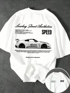 Lucky Street Aesthetics Car Graphic Tee | White Oversized T-Shirt | Black SPEED Sports Car Print | Soft Cotton Casual Streetwear | Trendy Y2K Auto Fashion 2026 | Daily Retro Vehicle Outfit