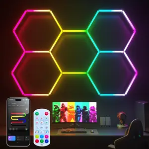 RGB Hexagon Garage Lights,  Sync LED Hexagon Lights for Gaming Room,  App & Remote Control, DIY Honeycomb Ceiling Light for Studio Gym Basement Deco