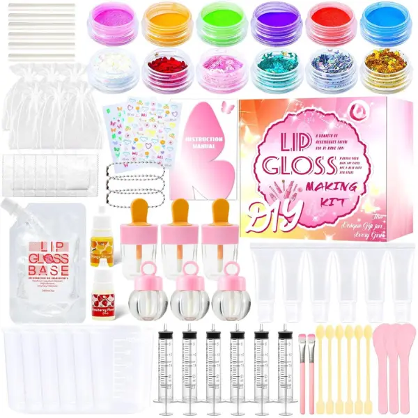 Summer Spring Gift 74 PCS Lip Gloss Making Kit, DIY Make Your Own Lip Gloss Kit Beginner,Fun Craft Set for Girls Kids Teens Women