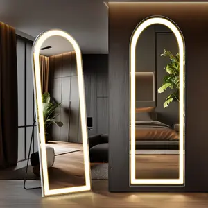 [Live] Full Length Standing Mirror with LED Lights Floor Mirror with Stand w Dimming & 3 Color Lighting Wall Mirror Aluminum Alloy Thin Frame 200 LED Beads Strip Energy Efficient Touch Control Brightness Adjustable Nano Glass