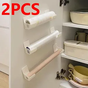 2/4/6pcs of Adjustable White No-Drill Kitchen Storage Racks - Multifunctional Plastic Storage Boxes, Suitable for Cling Film, Garbage Bags, Etc. - Space-Saving Side Shelves for Cabinets And Refrigerators