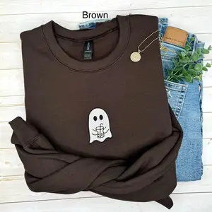 Embroidered Coffee Ghost Sweatshirt, Cute Ghost with Coffee Crewneck, Halloween Pullover for Coffee Lovers, Fall Cozy Crewneck