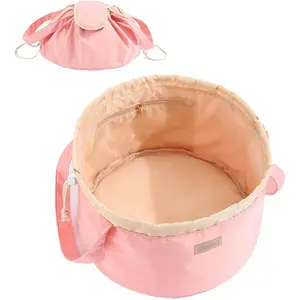 Lay Flat Drawstring Makeup Bag,Magic Osmetics Pouch,Portable Organizer Bag,Large Toiletry Bag for Women Travel Gift