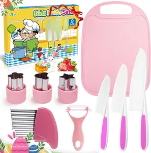 9PCS Kids Cooking Tool Set – Safe Kitchen Set with Cutting Board, Wavy Slicer & Sandwich Shaper for Toddlers Ages 3–10, Montessori Gift for Kids