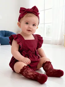 Baby Girl Romper Set with Big Bow Headband, Breathable Newborn Princess Style, Photography Jumpsuit for First Birthday, Baby Girl Clothes