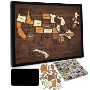 Wooden Usa Travel Map Puzzle, United States Journey Tracker, Pin Board for RV Vacations, Home Classroom Wall Art, Home Decor for Couples and Families