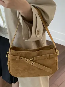 niche design minimalist baguette bag, retro metal buckle adjustable trap Shoulder bag, Casual, Fashionable Crossbody Bag, Adjustable strap purse, small exquisite, suitable daily commutes, shopping trips