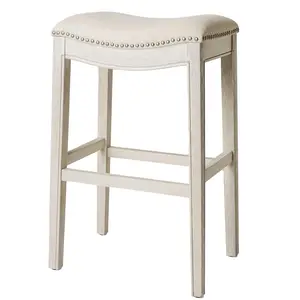 Maven Lane Adrien Backless Saddle Kitchen Bar Stool, White Oak