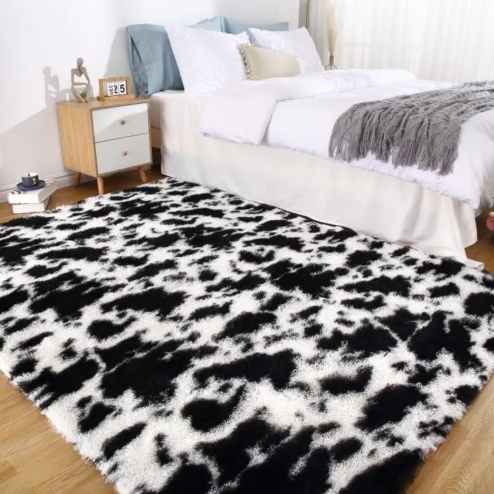 【GARVEE】4x6 Rug Shag Rug for Living Room Soft Plush Area Rug for Bedroom Non Shedding Throw Rugs Non Slip Office Rugs Fluffy Apartment Decor Neutral Nursery Rug Tie Dye Black and White Rug