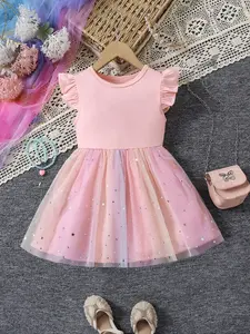 Girls' Fashionable Sleeveless Midi Dress, Princess Peach Poofy Dress, Suitable for Ages 1-9, Cute Cartoon Pattern, Loose-Fitting Design, Perfect for Daily Wear