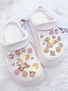 22pcs Fashionable Abs Rhinestone Heart & Flower Shoe Clips, Detachable DIY Shoe Accessories for Women's Sandals, Perfect for Parties, Shoe Charm Set