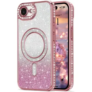 For IPhone 17e16e Case  Magnetic Case [Compatible with MagSafe][Glitter Card ],Bling Sparkle Rhinestone Diamond Raised Lens Protection Cover