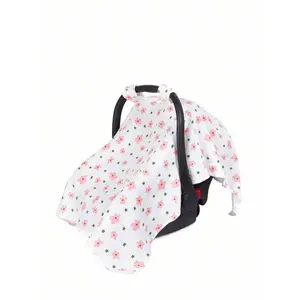 Floral Print Infant Car Seat Cover, 1-Piece Breathable Skin-Friendly Soft Fabric, Dustproof, Spill-Blocking, Easy-to-Install-and-Remove Accessory for Most Baby Car Seats